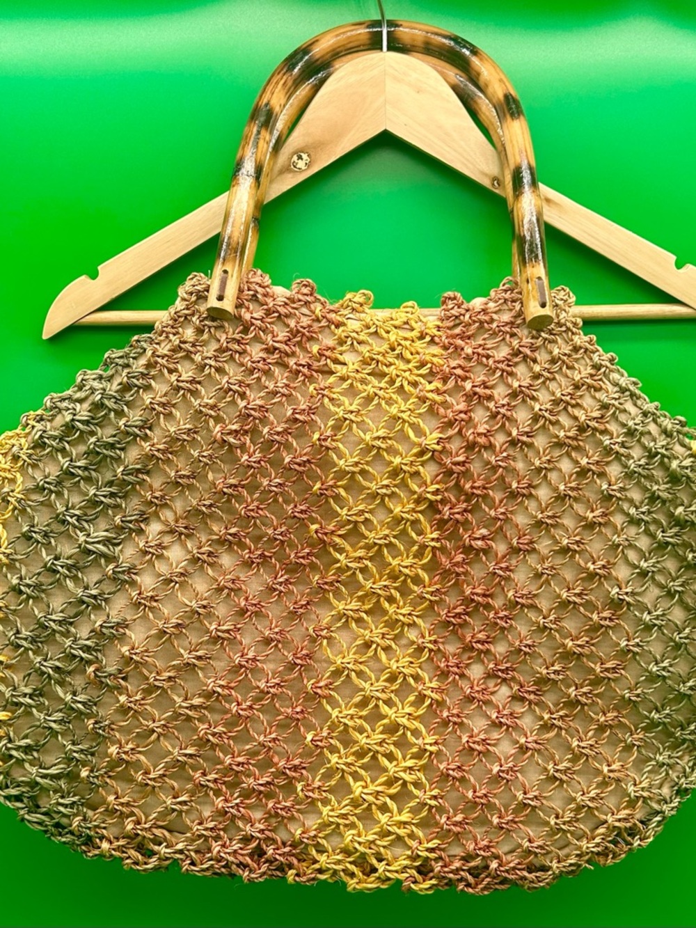 Handwoven Multicolor Tote Bag with Tortoiseshell Handles